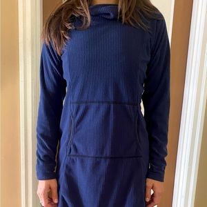 Melanzana Micro Grid Fleece Hoodie Dress Women’s Small Blue